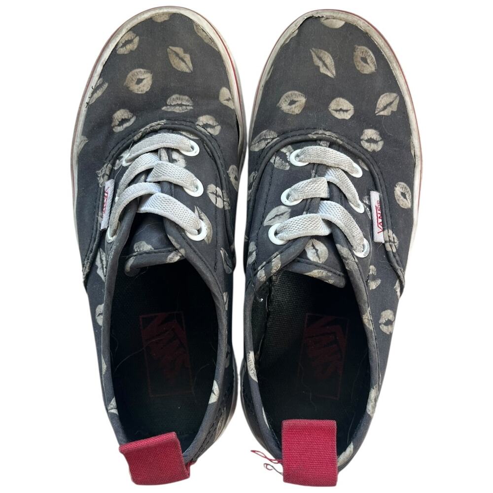 Vans navy blue red white kisses faux lace up, slip on canvas sneaker US Kid 12.5